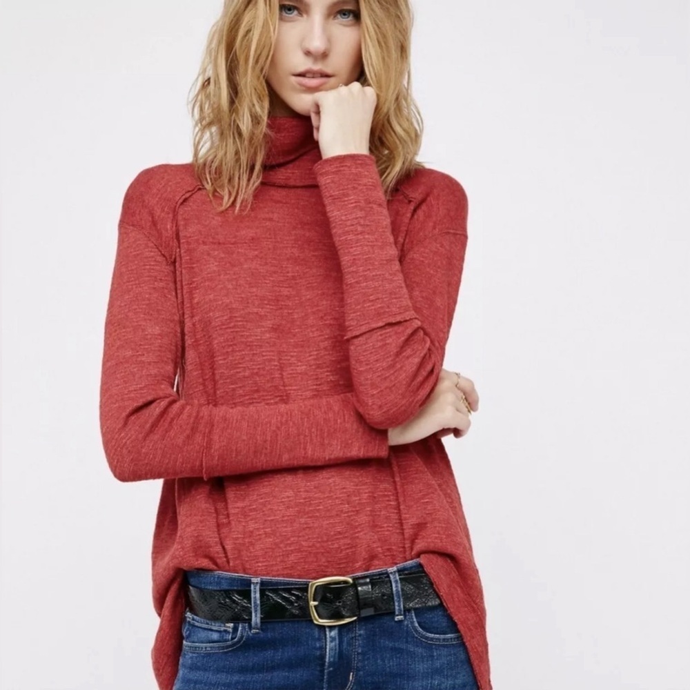 Free People We The Free Split Back Turtleneck Sweater Burnt Orange, Size M‎